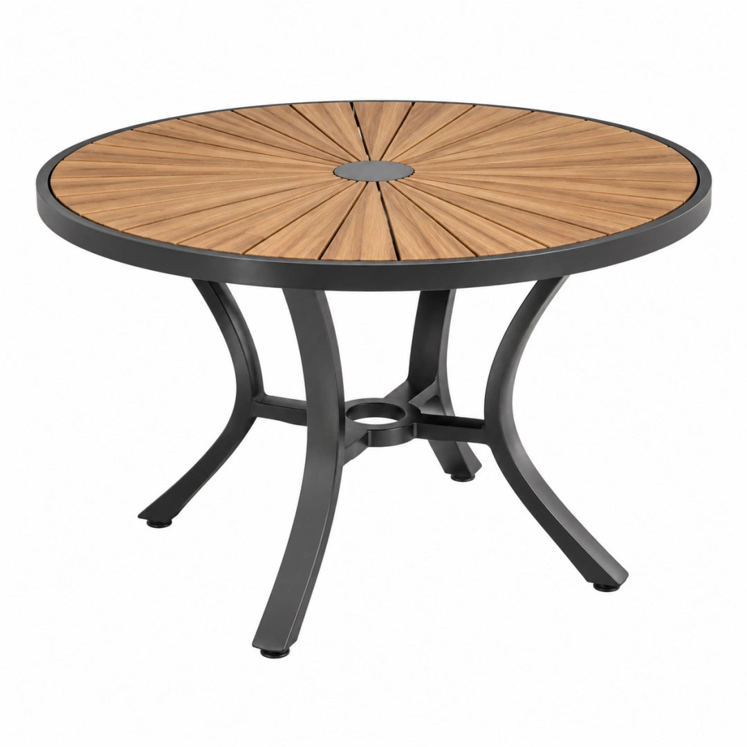 Gartentisch Ø120 cm Holz Metall Braun Schwarz rund