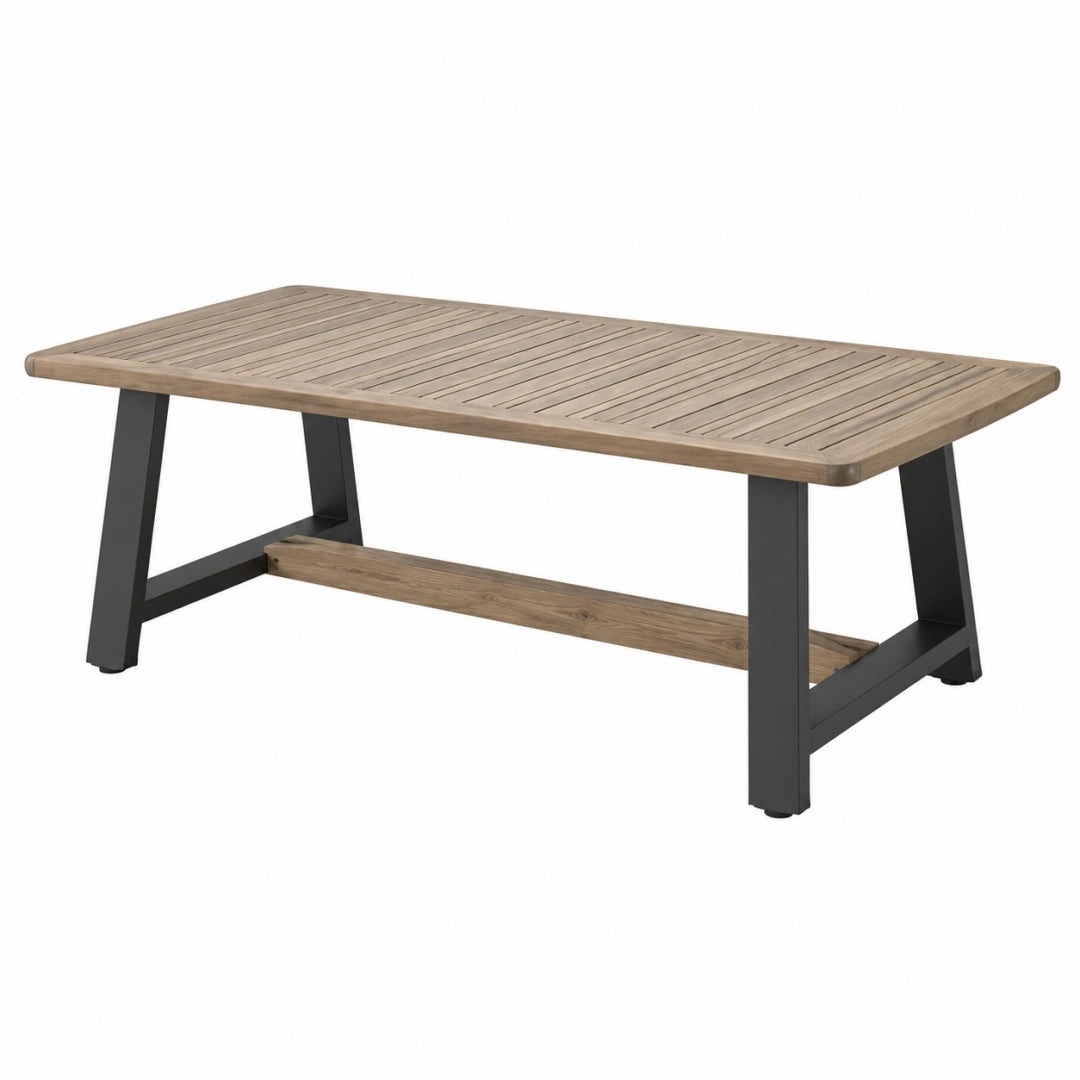 Gartentisch 180 x 90 x 75 cm Holz Braun Metallgestell Schwarz rechteckiger Esstisch