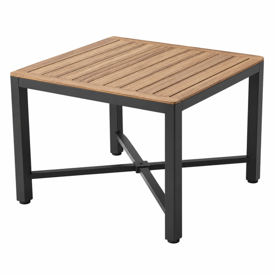 Gartentisch 90 x 90 x 75 cm Holz und Metall Braun Schwarz mit Lattenplatte