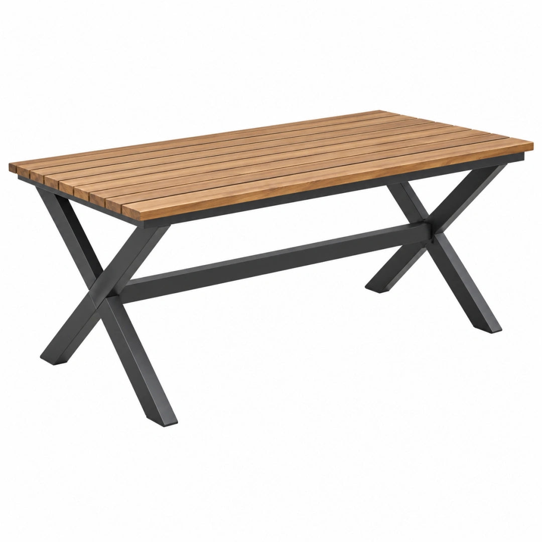 Gartentisch 180 x 90 x 75 cm Holz Braun Stahl Schwarz rechteckig X-Gestell
