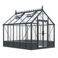 Gewächshaus 300 x 240 x 280 cm aus Aluminium und Glas Schwarz mit Doppeltür und Dachfenstern
