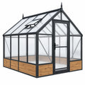 Gewächshaus 190 x 125 x 220 cm aus Metall Holz und Polycarbonat - Schwarz Natur mit Tür und Dachfenster