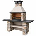 Gartengrill 180 x 70 x 220 cm aus Stein Schwarz Beige mit Grillrost und Kamin