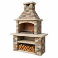 Grillkamin 120 x 70 x 220 cm aus Stein Beige Grau für den Garten mit Holzfach