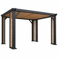 Pergola 300 x 300 x 230 cm aus Metall und Holz in Schwarz Natur mit Lamellendach