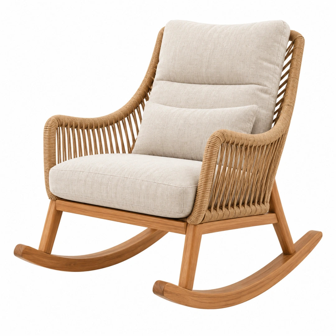 Schaukelstuhl 95 x 70 x 100 cm Holz Rattan Beige mit Polsterung