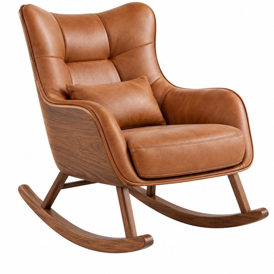 Schaukelstuhl 100 x 74 x 102 cm Kunstleder Cognac Holzgestell gepolstert
