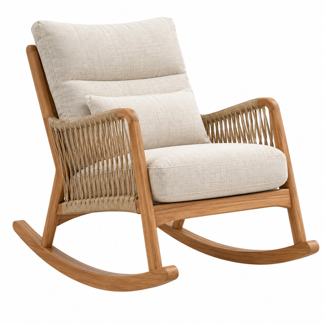 Schaukelstuhl 95 x 75 x 100 cm Naturholz Beige mit Kordelgeflecht Relaxsessel