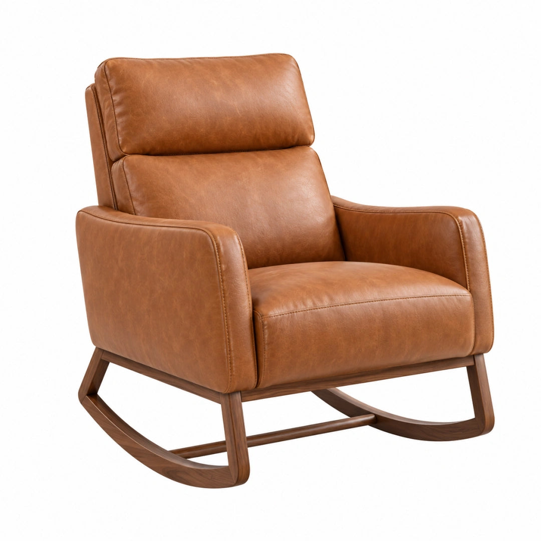 Schaukelstuhl 75 x 90 x 100 cm in Cognacbraun mit Bezug in Lederoptik und Holzgestell