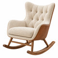 Schaukelstuhl 100 x 80 x 110 cm Creme Braun mit Bouclébezug Holzgestell und hoher Rückenlehne