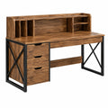 Schreibtisch 120 x 60 x 120 cm Holz und Metall Braun Schwarz mit Aufsatz und 3 Schubladen