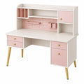 Schreibtisch 120 x 60 x 145 cm Holzwerkstoff Weiß Rosa mit Stauraum im Retro-Stil