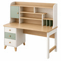 Kinderschreibtisch 100 x 60 x 145 cm Holzwerkstoff Weiß Naturholz Salbeigrün mit Stauraum
