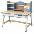 Kinderschreibtisch 100 x 60 x 150 cm aus Holzwerkstoff Blau Naturweiß mit Regal und Schubladen
