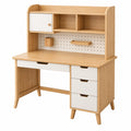 Kinderschreibtisch 100 x 55 x 150 cm aus Holzwerkstoff Naturholz Weiß mit Aufsatz und Stauraum