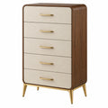 Kommode 80 x 45 x 130 cm Holz Braun Beige mit 5 Schubladen und Metallfüßen
