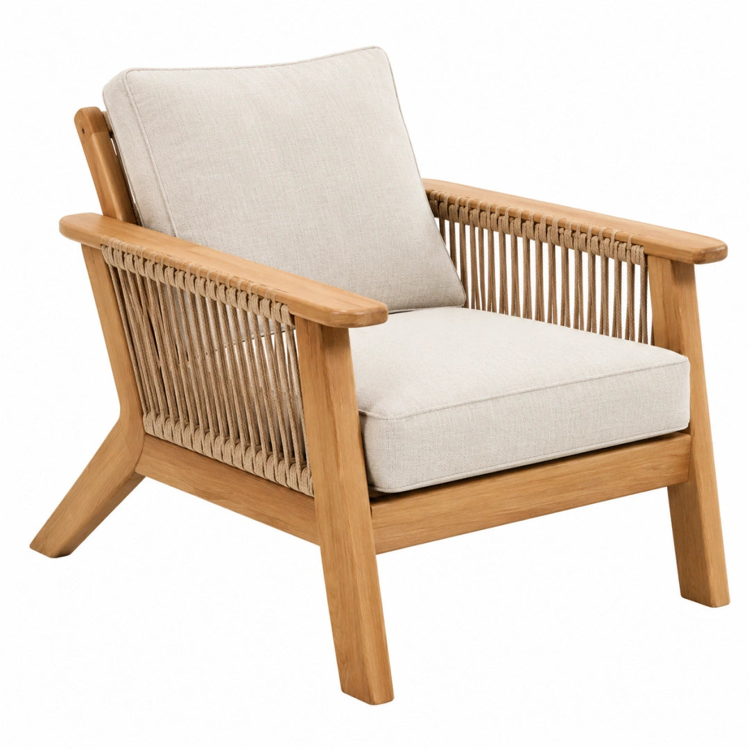 Sessel 75 x 80 x 85 cm Holz Naturbeige mit Kordelgeflecht und Polsterung