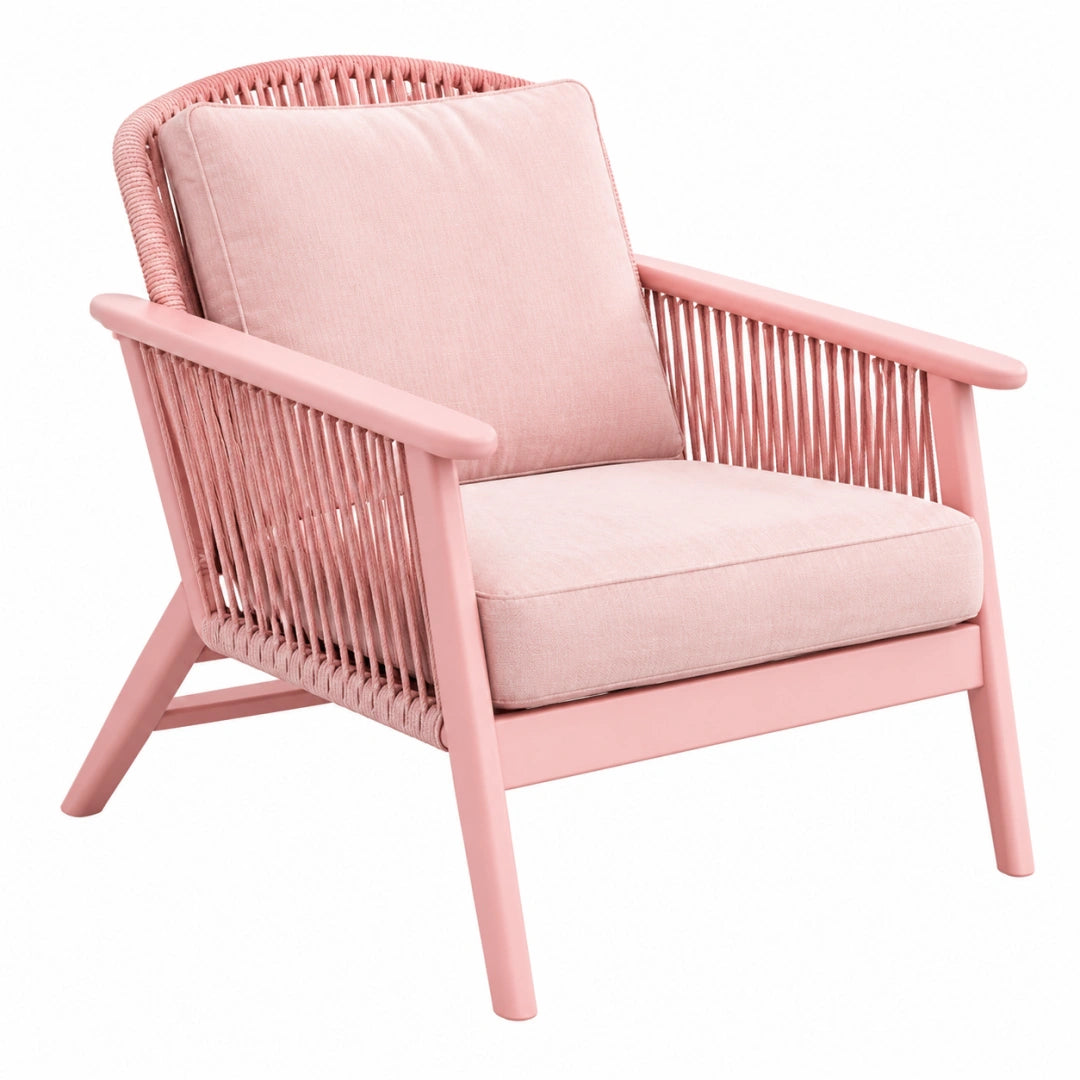 Sessel 75 x 78 x 85 cm Rosa Holz und Kordel mit Polsterung