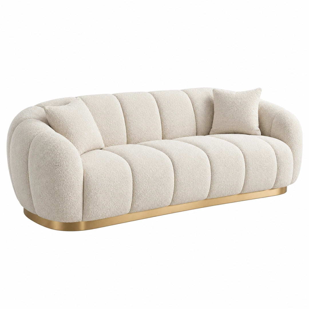 2-Sitzer Sofa 220 cm Bouclé Creme mit Metallfuß Modern