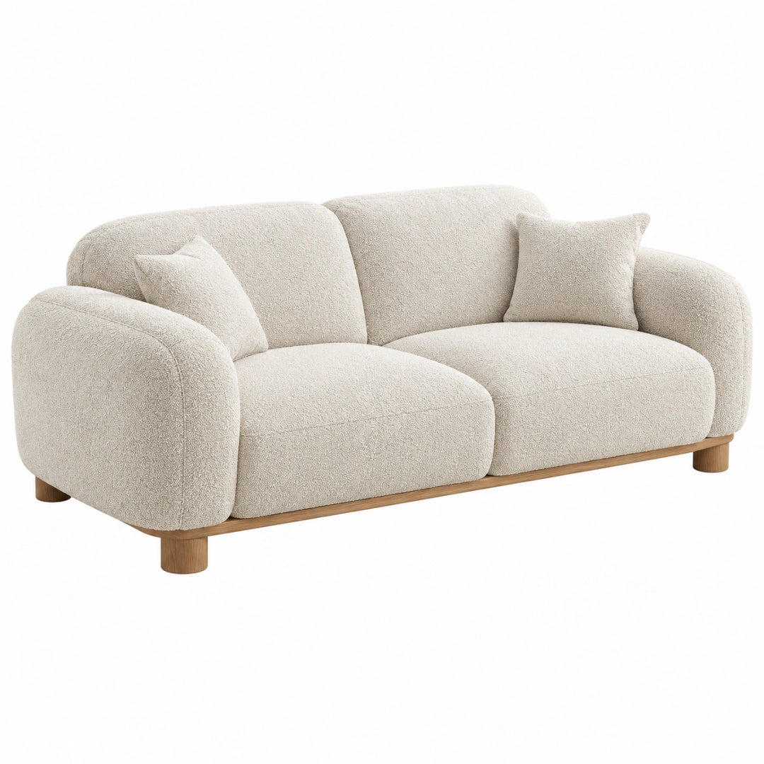 2-Sitzer Sofa 180 cm 95 cm 78 cm Bouclé Creme mit Holzfüßen modernes Wohnzimmer