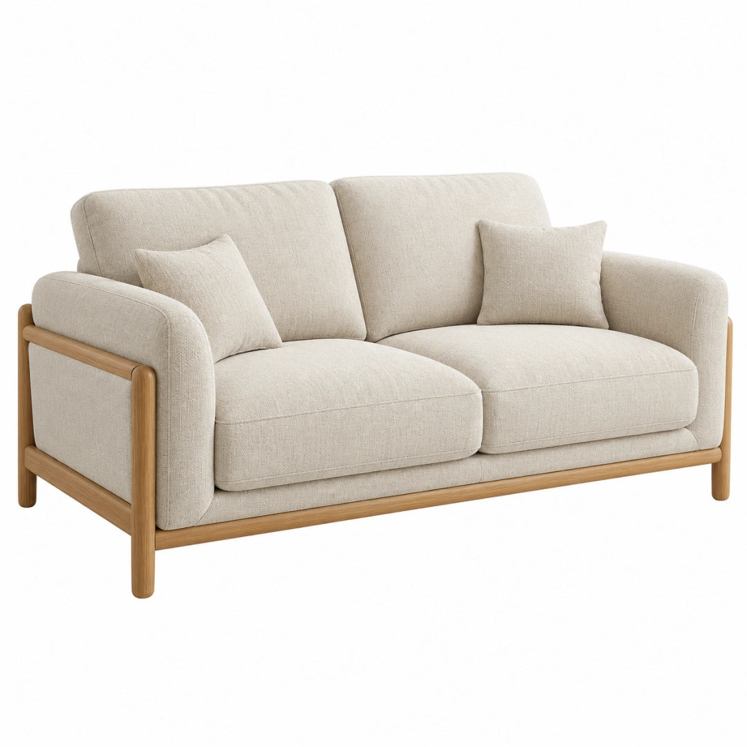 2-Sitzer Sofa 160 cm Beige mit Stoffbezug und Holzgestell im skandinavischen Stil