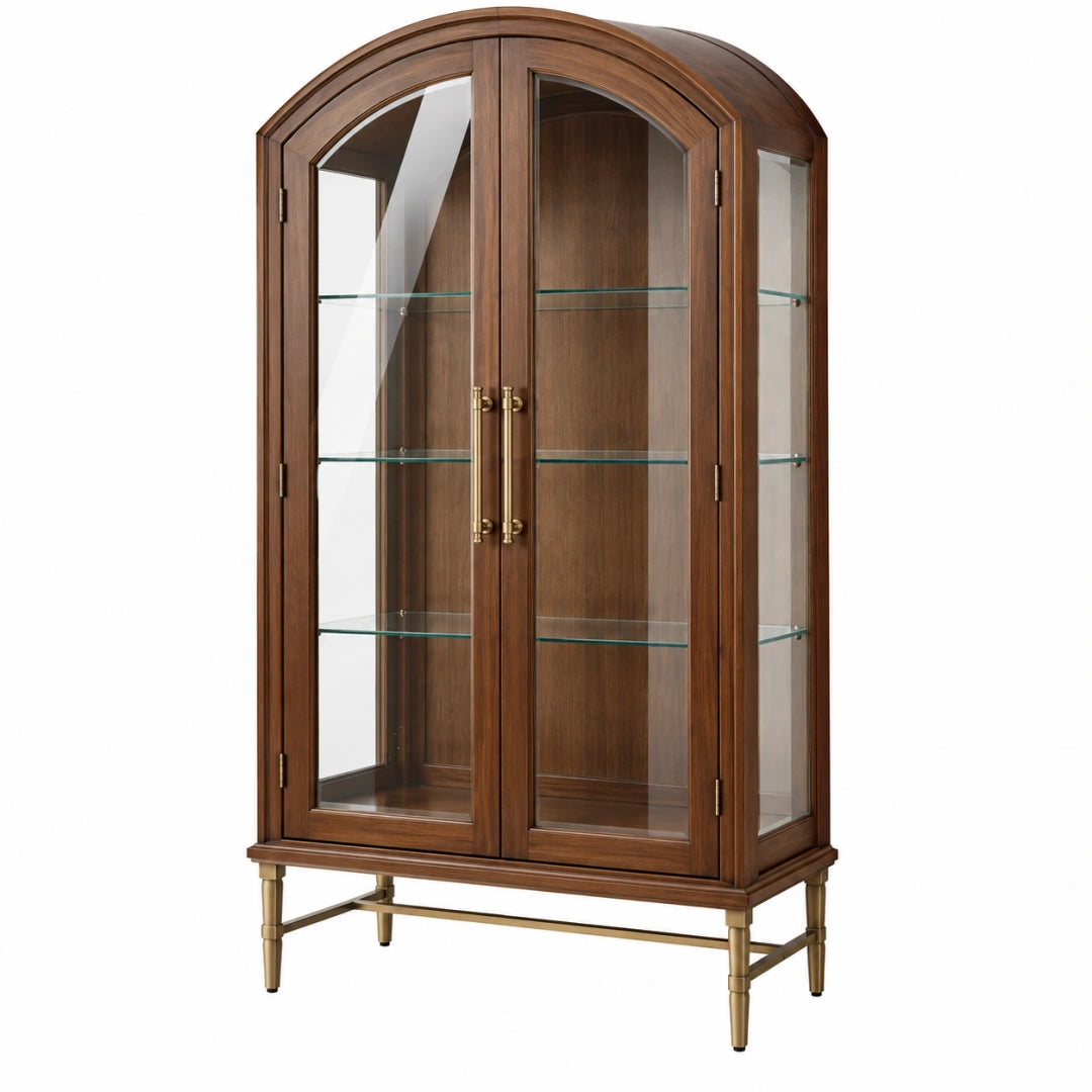 Vitrine 100 x 45 x 190 cm Holz Glas dunkelbraun klassisch mit Glastüren