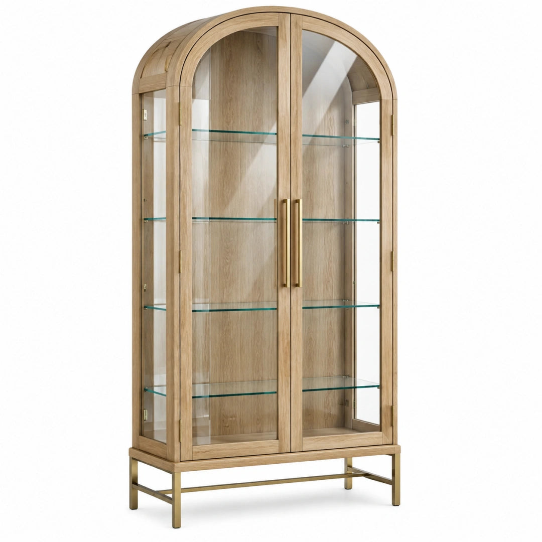 Vitrine 100 x 45 x 200 cm aus Holz und Glas natur im klassischen Stil