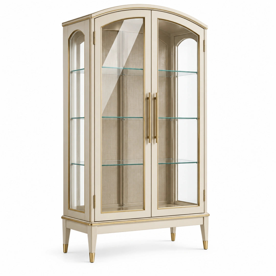 Vitrine 90 x 45 x 190 cm Glas Beige Gold klassischer Stil mit 2 Türen