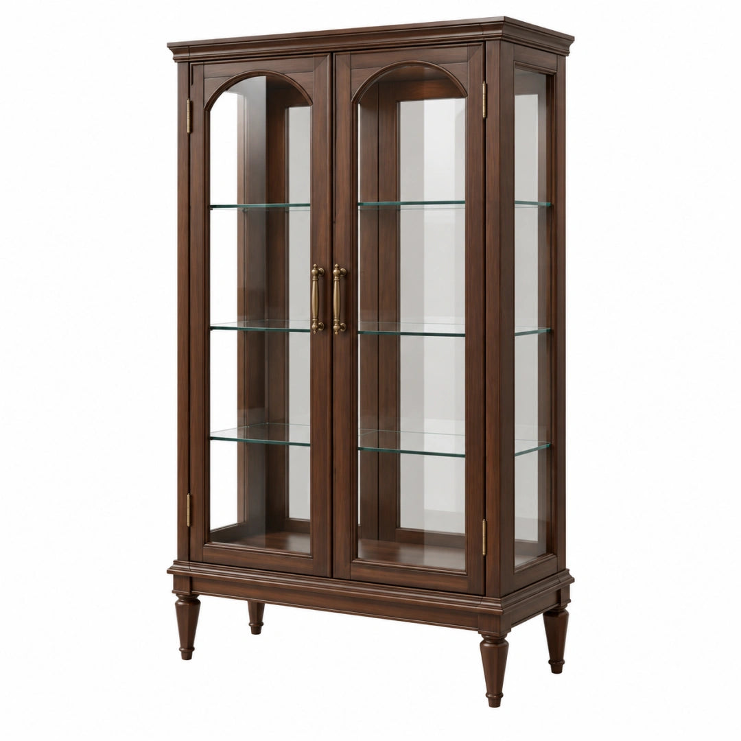 Vitrine 100 x 45 x 190 cm Holz und Glas Dunkelbraun klassische Aufbewahrung