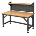 Werkbank 120 x 60 x 140 cm aus Stahl und Bambus Schwarz/Natur mit Lochwand und Ablage